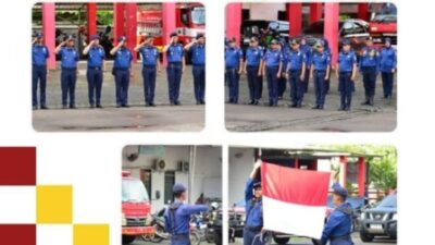 Dinas Pemadam Kebakaran dan Penyelamatan Kota Makassar melaksanakan upacara bendera rutin